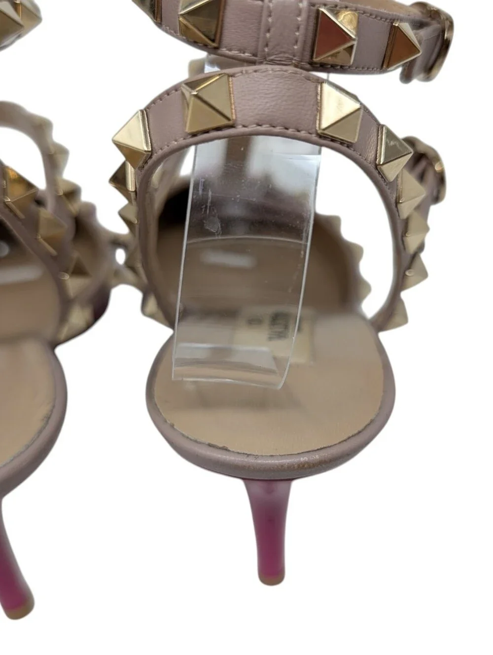 Valentino Garavani Pink Gold Rockstud Cage Gladiator Pointed Toe Pump Size EU 38